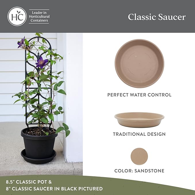 The HC Companies 14 Inch Classic Round Plant Saucer, Lightweight UV-Resistant Plastic Outdoor & Indoor Flower Pot Tray, 2-Pack Plant Pot Trays for Garden & Home Decor, Sandstone