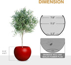 9.7"H x 12"D Premium Red Fiberstone Round Planter with Drainage Hole, Chinese & Lunar New Year Home Decor Pot, Smooth Finish, Weather Resistant Indoor & Outdoor, 2 Coco Mats (7.8" Opening)