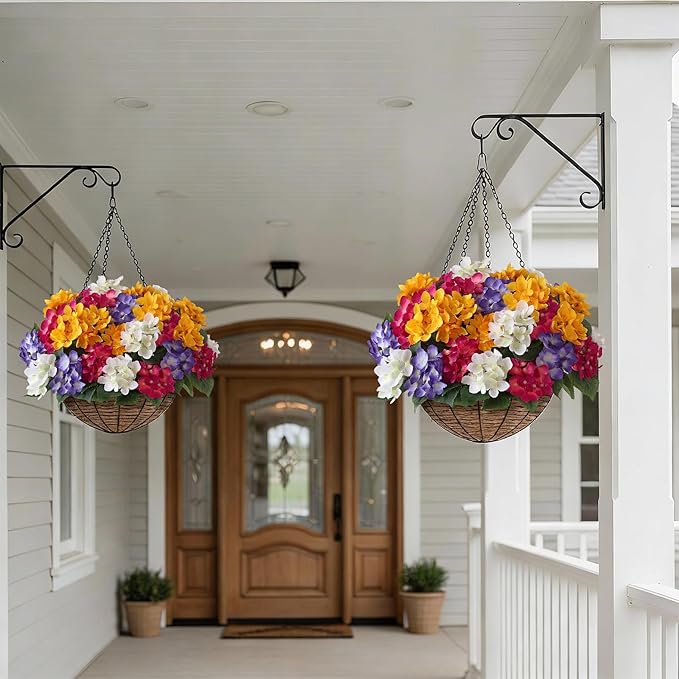 16 Bundles Artificial Hydrangea Flowers for Outdoor Decor, Realistic Faux Silk Bouquets Sun-Resistant Fake Plants for Front Door Balcony Farmhouse Garden Home Spring Summer Decor (Mixed Color)