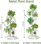 LINZINAR Plant Stand Indoor Outdoor Metal 4 Tier 5 Potted Multiple Flower Pot Holder Shelf Planter Display Shelving Unit for Patio Garden Corner Balcony Living Room (4 Tier 5 Potted, White)