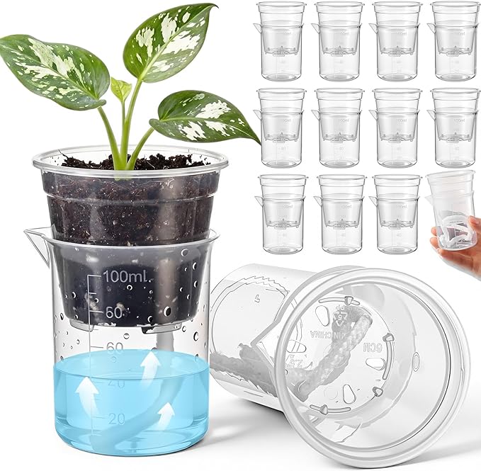 30 Pcak 2.2'' Small Self Watering Pots for Indoor Plants Mini Clear Pots with Water Level Indicator Plastic Automatic-Watering Pot with Drainage Holes for Semi-hydroponic African Violet