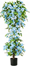 Artificial Bougainvillea Tree -5FT Faux Bougainvillea Tree with Realistic Flowers, Tall Fake Flower Tree for Indoor or Outdoor Decor, Silk Floral Plant for Living Room, Porch, Garden (Blue/White)