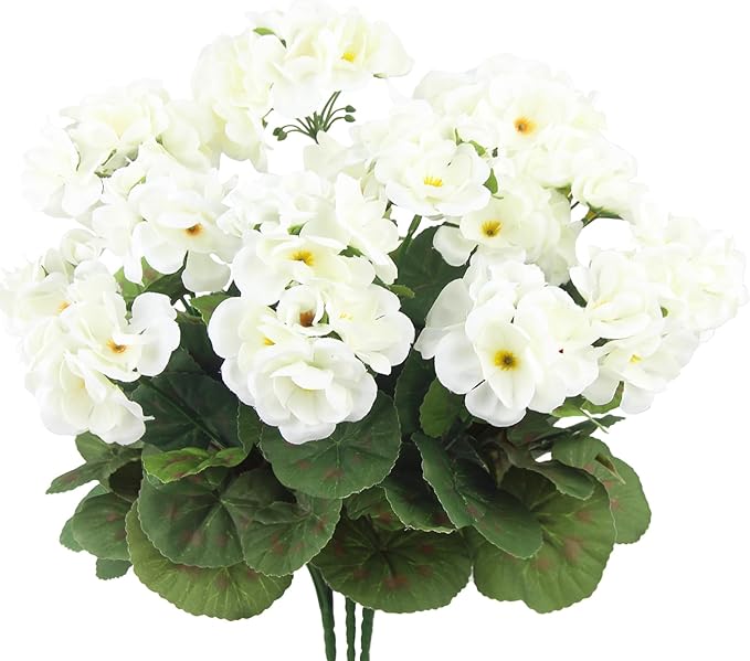 CITYES 3 Pcs Artificial Geraniums Flowers Silk Geraniums for Outdoors UV Resistant White Artificial Geranium Bush Faux Flowers Plant for Planter Garden Home Decor Indoor Patio Vase Table Centerpiece