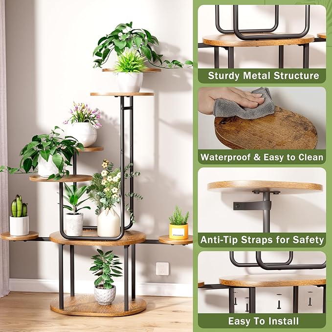 REFGY Plant Stand Indoor 8 Tier, Corner Plant Stand for Indoor Plants, 38.58" Tall Plant Stands, U-Shape Corner Shelf for Multiple Plants, Metal Plant Shelf for Living Room, Balcony, Patio, Garden