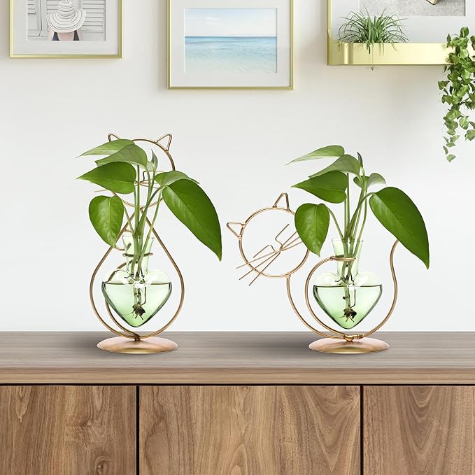 Plant Terrarium Plants Propagation Station Cat Lover Gifts for Women Home Office Decor Cat Desk Accessories