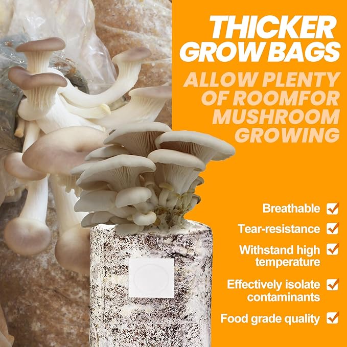 100PCS Mushroom Planting Kit - 8"5"20" Thickened Growing Bags, 6 Mil Thick Durable, Tear Resistant, 0.2 Micron Porosity Resistant High Pressure Spawning Bags