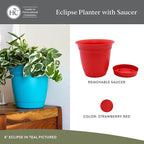 The HC Companies 8 Inch Eclipse Round Planter Pots with Drainage Holes & Attached Saucer, Lightweight UV-Resistant Plastic Indoor & Outdoor Planters, 4-Pack Flower Pots for Garden & Home Decor, Red
