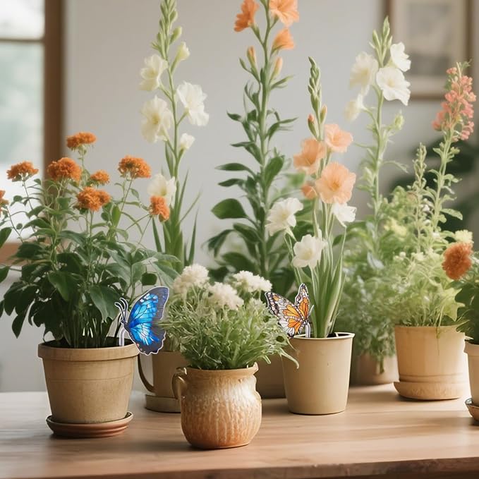 Flower Pot Decoration, 2Pcs Acrylic 2D Butterfly Plant Pot Hugger, 4.6 Inch Stained Butterfly Garden Stake Ornament Insert Decor for Indoor Patio