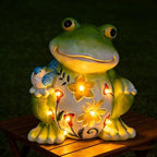 IVCOOLE Outdoor Frog Sculptures,Solar Resin Garden Outdoor Statues,Mother's Day Frog Gifts Sculptures Decorations for Home Patio,Yard,Lawn, Porch, Ornament