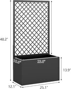 kinbor Planter with Trellis - Metal Planter Boxes Outdoor, Raised Garden Bed with Lattice Trellis for Climbing Plants, Black Flower Boxes Outdoor
