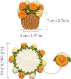 Handmade Crochet Orange Rose Coaster, Realistic Mini Flower Pot Holder, Washable Cotton Yarn Table Decoration, Multi-Purpose Mat for Cup & Mug, 2 x 2 x 3.5 inches