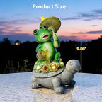 Solar Garden Statue Outdoor Decor Turtle & Frog with LED Lights – Yard Decor for Patio, Balcony, Backyard, Lawn Ornaments Tortoise Figurine, Unique Birthday Gifts for Mom, House Warming Gifts New Home