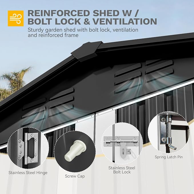 DWVO 7x5FT Outdoor Storage Shelter, Roomy Steel Tool Shed with Secure Entrances & Air Circulation for Patio, Lawn, and Backyard, Ideal for Storing Garden Gear, Lawn Tools, and Bikes, Dark Gray