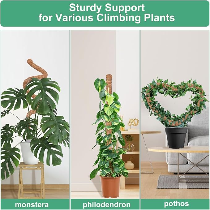 2 Pack Moss Pole, 28 Inch Monstera Plant Support, Moss Poles for Climbing Plants Indoor DIY, Coco Coir Plant Pole Moss Plant Stick Support Stake Kit for Potted Plants, Pothos, Philodendron