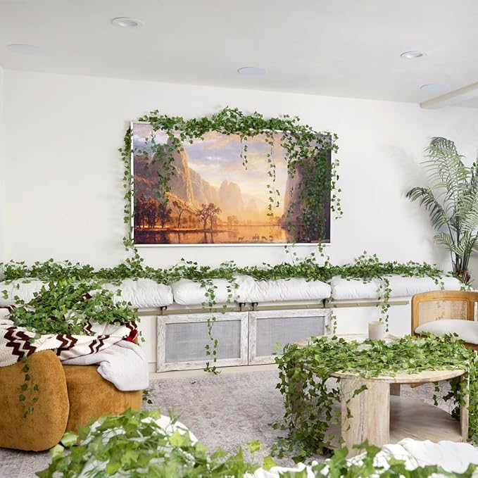 CQURE 140 Pack 980Ft Artificial Ivy Garland,Ivy Garland Fake Vines UV Resistant Green Leaves Fake Plants Hanging Vines for Home Kitchen Wedding Party Garden Wall Room Decor