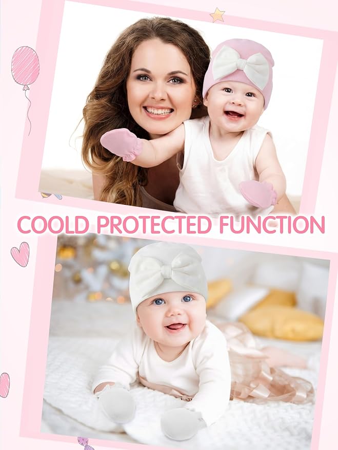 Geyoga 12 Pieces Newborn Hat Mittens Gloves Set Baby Boys Girls Cotton Baby Beanie for 0-12 Months