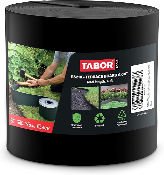 TABOR TOOLS 40 Ft Terrace Board, 5 Inch High, 0.04" Inch Thin, Landscape Edging Coil, Grass Barrier, Bender Board, Garden Liner, ES21. (Black)