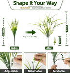 UV Resistant Faux Outdoor Plant, Fake Monkey Grass with Flowers, 12 Bundles Outdoor Artificial Plants Porch Decoration for Planter, Realistic Greenery with Flexible Stems for Patio Garden Pathway