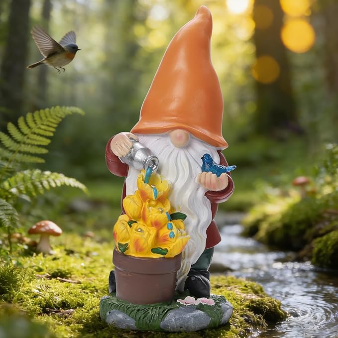 Solar Gnome Statue Outdoor Decor for Mother's Day,Gnome Figurines with Flower LED Light for Garden Decorations for Patio Lawn Balcony Fairy Gardens,Housewarming Gifts for Women Mom