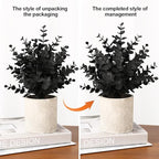 2 Pack Black Fake Eucalyptus Small Fake Plants Potted Artificial Plants for Halloween Shelf Desk Home Farmhouse Room Coffee Table Decor Bathroom Decor (Black)