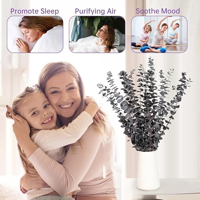 Tavkite 16 Pcs Dried Eucalyptus Stems, 17'' Natural Fresh Eucalyptus Leaves Branches Hanging for Shower, Preserved Real Purple Plant Live for Home SPA Wall Bathroom Wedding Party Vase Decor