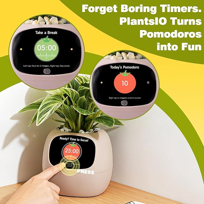 Smart Plant Pot with Visual Display – Soil Moisture, Water Level, Light & Battery Monitor, 80ml Self-Watering Reservoir, Supports 100+ Plants, Pomodoro Timer, Clock & Calendar (Pink)