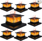 Dynaming 8 Pack Solar Post Cap Lights Outdoor with Flickering Flame Light, Fence Post Solar Lights Fit for 4x4 5x5 6x6 Vinyl/Wooden Posts, High Brightness SMD LED Lighting Decor for Garden Deck Patio