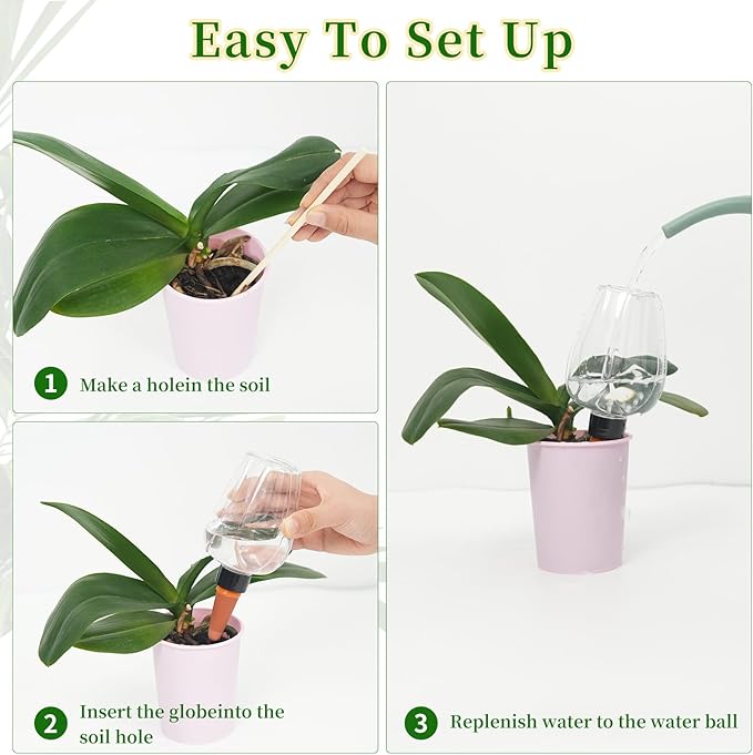 3pcs Plant Self Watering Globes, Plastic Water Bulbs Top Fill, 12.3 oz Plant Watering Devices System Slow Release Terracotta, Water Spikes Stakes for Indoor (Clear-3pack)