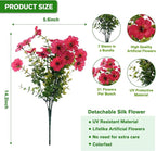 Artificial Flowers Fake Plants for Outdoors Spring Decoration, 13Bundles Silk Realistic UV Resistant Faux Flowers for Outside Planter Porch Yard Patio Garden Home Indoor, Rose