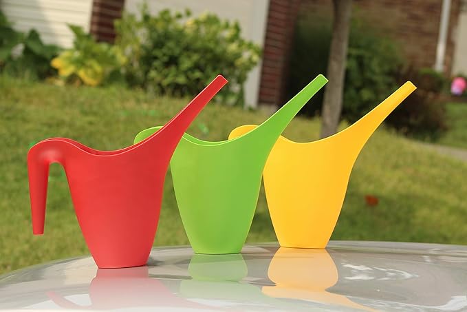 Ashman Set of 3 Watering Can, Indoor and Outdoor Use, Red, Green, Yellow, 2 Liter Capacity, 3 Pack