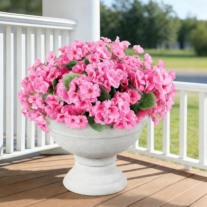 14Pcs Geranium Artificial Flowers for Outdoors Decoration Geranium Silk Flowers Outsides UV Resistant Garden Plant Faux Flower for Front Door Garden Porch Planter Patio Balcony Yard Indoor Home (Pink)