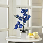 15" Tall Artificial Silk Phalaenopsis Orchid Flower Plant Pot Arrangements (Navy Blue)