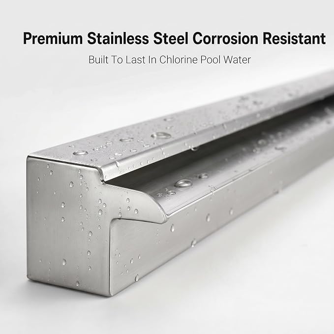 Stainless Steel Pool Fountain Waterfall Sheer Descent, 47.2 Inches Spillway for Swimming Pool, Outdoor Garden Pond, Patio & Backyard Water Feature Decoration(47.2")