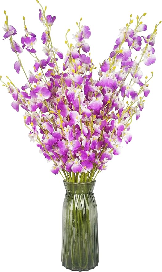 Purple Flowers Artificial Silk Orchids 12 Pcs (Each 38.5”) Long Stem Artificial Flowers for Tall Vase No Include Vase