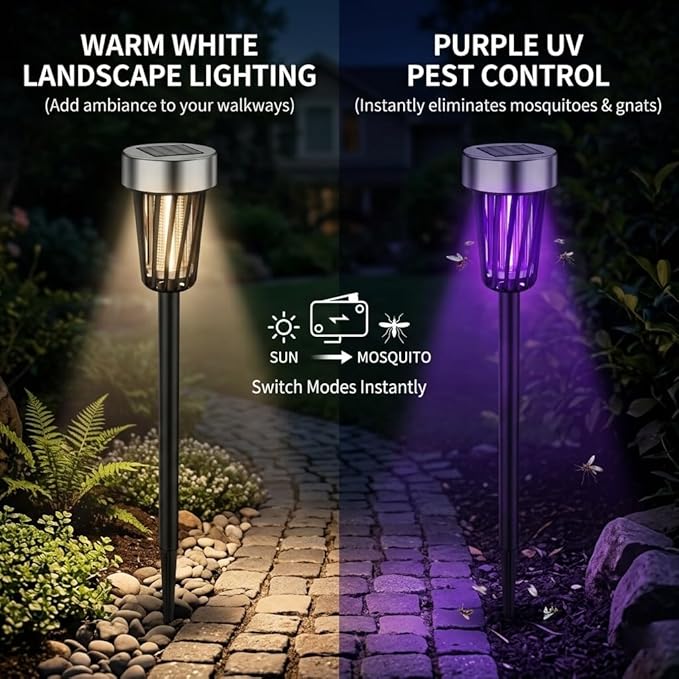2026 Mosquito Repellent Outdoor Patio Solar Bug Zapper Outdoor Mosquito Zapper for Moths,Gnats,Flies,Small Flying Insect,Electric Fly Zapper for Backyard,Garden,Gnat Killer for Flower Beds,Walkway4PCS