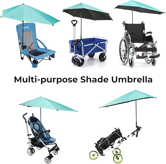 G4Free UPF 50+ Adjustable Beach Umbrella XL with Universal Clamp for Chair Stroller Wheelchair Golf Cart Bleacher Patio