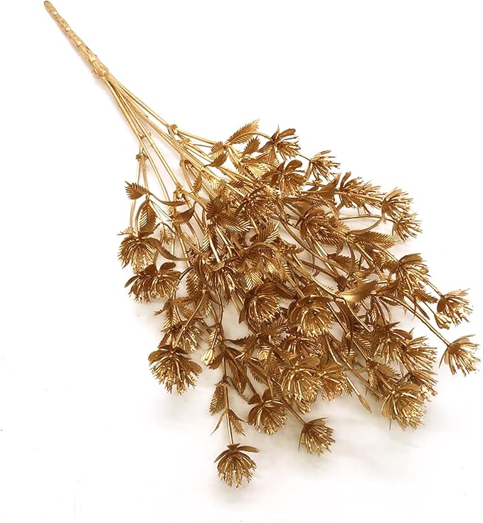 PASYOU Gold Fake Plants, Artificial Flowers Decoration for Christmas Golden Leaves Grass Plastic Faux DIY Crafts Indoor Outdoor Home Garden Party Room Bedroom Wedding Table Centerpiece Decor, 4 Pack