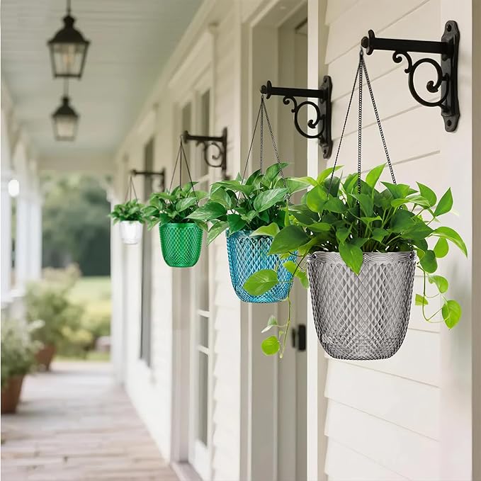QCQHDU Self Watering Hanging Pots, 2 Pack 5.7 Inch Hanging Planters for Plants Indoor, Flower Pots with Drainage Holes and 3 Hooks Chains for Garden Home (Gray)