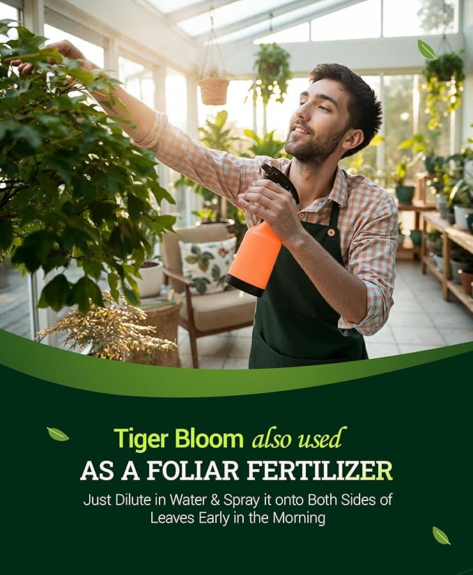 FoxFarm Tiger Bloom Liquid Plant Food - Phosphorus Fertilizer for Buds, Blooms & Flowering - Supports Soil & Hydroponic Systems - High Micronutrient Formula with 2-8-4 Nutrient Ratio - 2.5 Gallons