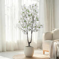 Faux White Cherry Blossom Tree 6ft(72in) Tall Artificial Japanese Sakura in Pot Realistic Cherry Plant Decor Handmade Natural Fake Pink Flower Tree for Christmas,New Year,Wedding,Living Room