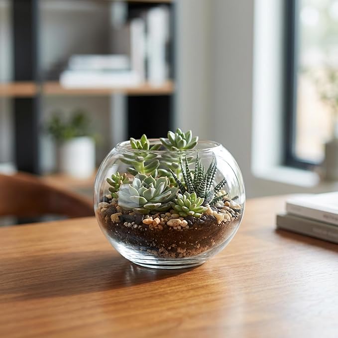 WGV Bowl Glass Vase, Diameter 5.1", Height 3.75", Open Width 3", (Multiple Sizes Choices) Clear Bubble Planter Terrarium Fish Bowl for Wedding Event Home Decor, 12 Pieces (VBW0005)