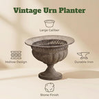 Vintage Urn Planter with Embossed Pattern, Imitation Stone Finish Flower Pot, Distressed Classic Plant Pot for Outdoor Indoor Home Garden Patio Front Porch Entryway（14.8 * 12 in）