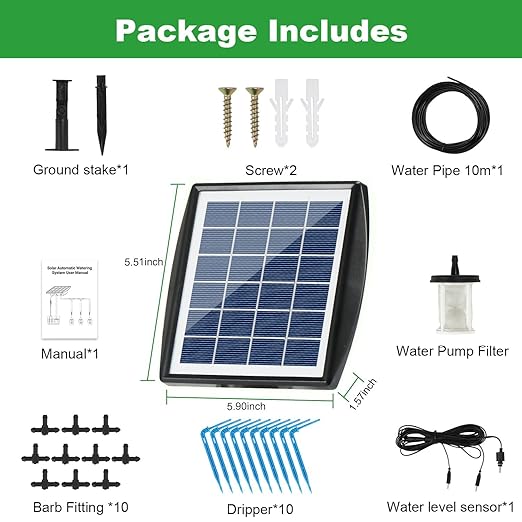 Solar Powered Drip Irrigation System, OHYEAHSPIN Solar Automatic Garden Watering Outdoor Greenhouse Accessories Supported 15 Pots Plants & 6 Timer Modes