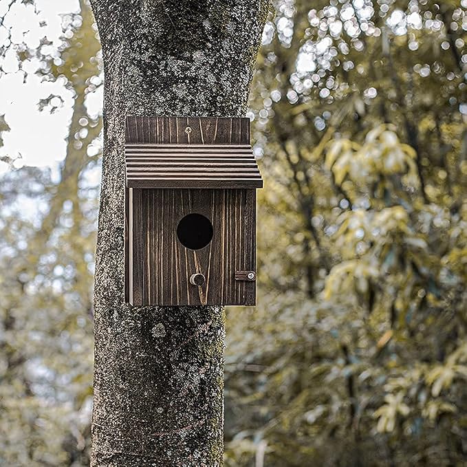 NATUREYLWL Weatherproof Bird House, Wooden Bird Houses for Outside with Pole, Durable Birdhouse for Finch, Bluebird, Cardinals, Hanging Birdhouse Garden Country Cottages
