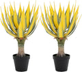 Artificial Green Edged Gold Leaf Spiny Agave Plant with 23 Leaves, 19.68in Faux Agave for Indoor & Outdoor Home Decor Perfect for Porch Living Room Bedroom Patio & Office （2 Pack）