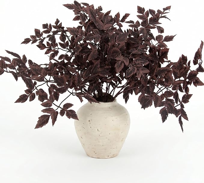 Daynight Artificial Cimicifuga Plants with Fall Leaves Faux Fall steams Greenery Branch for Vase, Table, Thanksgiving, Autumn Halloween Centerpiece Decor (4, Chocolate)