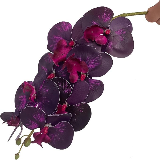 FagusHome 32 Inch Artificial Phalaenopsis Flowers 6 Pcs Artificial Orchid Flowers Stem Plants for Home Décor (Dark Purple)