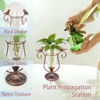 Vintage Glass Plant Propagation Station, Propagation Terrarium Flower Vases, Plant Lovers Gifts for Office Living Room Desk Decor (Copper Bird)