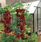 Vertical Garden Planter Stackable Tiered System 4 Plants per Pot, Space Saving Herb, Strawberry & Food Crop Planter with Center Support Hole for Indoor Outdoor Gardening (36, Terracotta, Small)