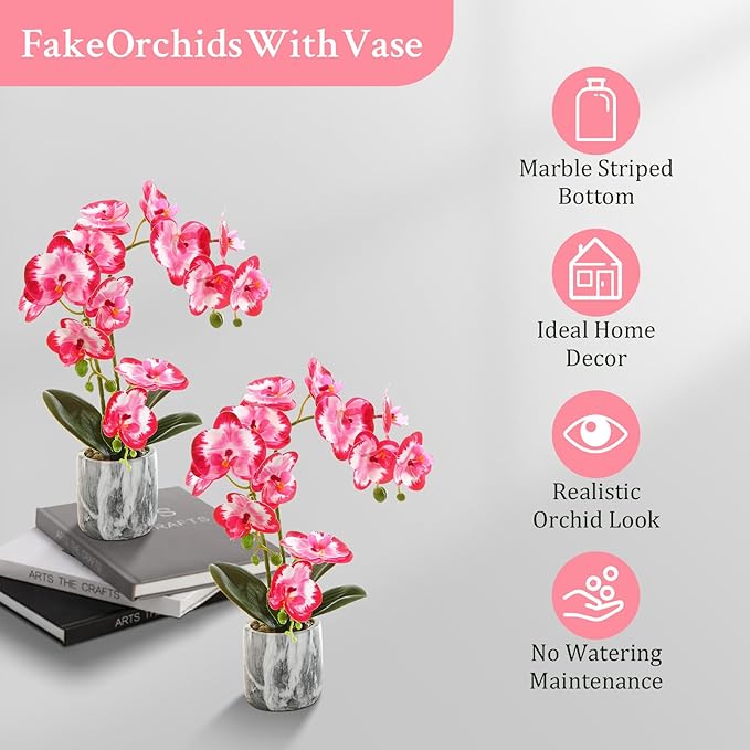 Red Pink Fake Orchids Flowers in Pot Bendable Faux Orchids Artificial Flowers Washable Silk Orchid Phalaenopsis Decor for Home Wedding Table Centerpiece Bathroom Office